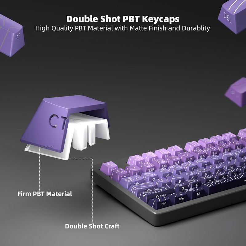 FunHub Shine Through PBT Keycaps - Purple Gradient Topographic Backlit Keycaps Set 133 Keys 60 65 75 100 Percent Cherry Profile,Side Printed Double Shot RGB Key Caps for MX Switches Gaming Keyboard - Image 3